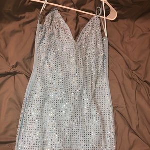 Light blue mini rhinestone dress